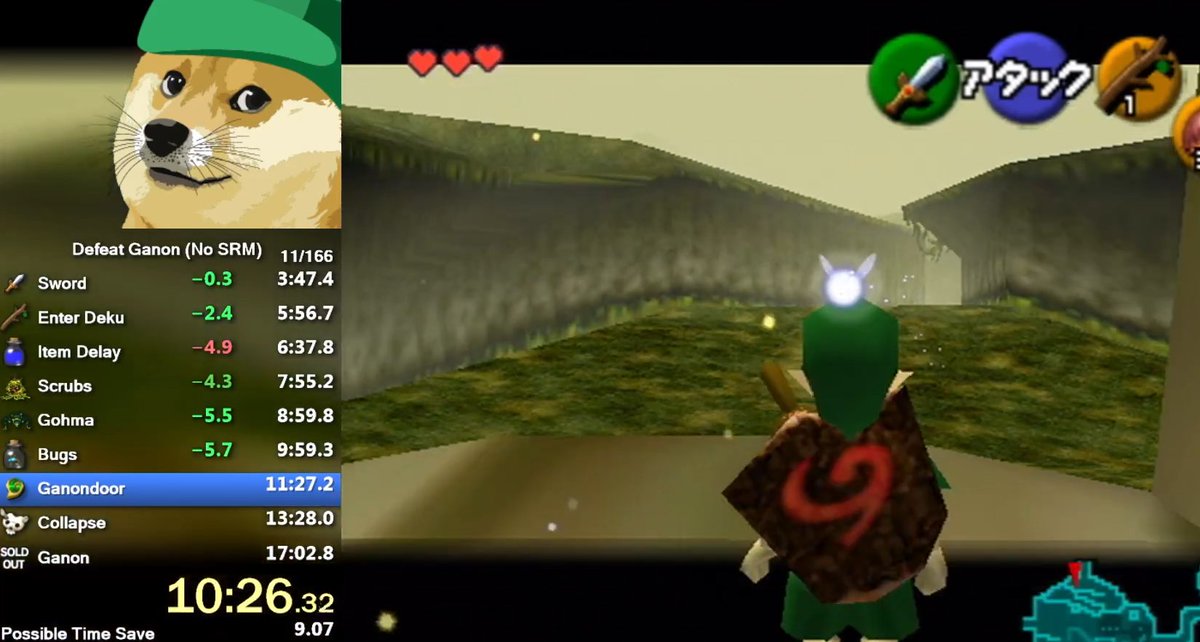 my best pace yet, 10:26 at 2nd enter deku with 6:37 item delay. Can't wait to get another run like this and clutch it out 💛