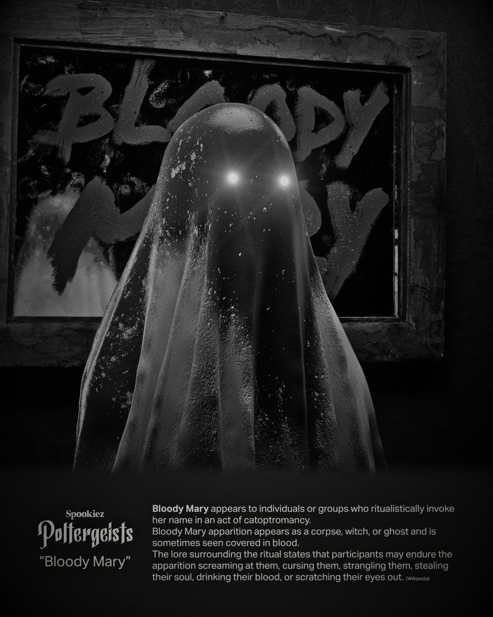 Spookiez2's tweet photo. Announcing Poltergeists. A limited run of Spookiez based on real life hauntings. Only for the month of October.

Each Spookie is custom made and 1/1 with color and monochrome variants. 

"Bloody Mary" is available now on @hicetnunc2000 
👇🏽👇🏽
https://t.co/basN16K3qA https://t.co/adlWwqZsQS