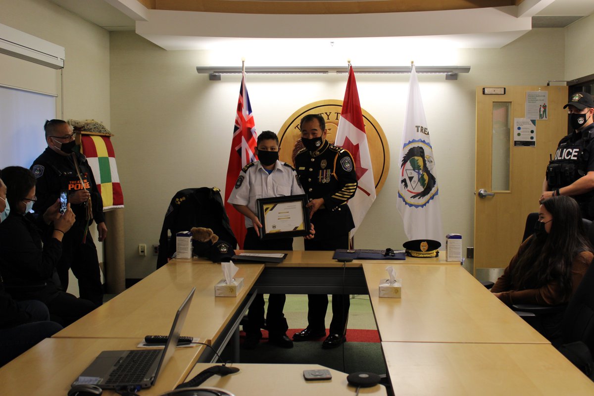 T3PS held a swearing-in ceremony for Honourary Junior Chief of Police Dian Green. Green is a 12-year-old boy who has been fighting cancer since the age of two. He is pictured here with Chief Liu and his grandfather Cst. Gary Tom. Welcome to T3PS HJC Dian Green!