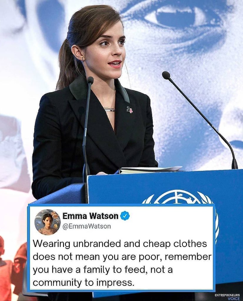 tythx's tweet image. เห็น campaign นี้ #wearวนไป แล้วนึกถึง speech ของ Emma Watson อันนี้เลย

“การใส่เสื้อผ้าราคาถูกและไร้แบรนด์ ไม่ได้หมายความว่าคุณจน โปรดจำไว้ว่าคุณมีครอบครัวที่ต้องเลี้ยงดู ไม่ใช่ทำให้คนอื่นประทับใจ”