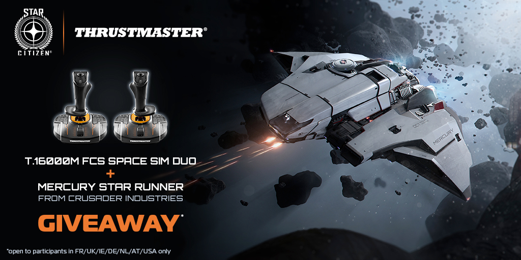 TMThrustmaster's tweet image. It's CitizenCon 2951!

To celebrate, we are giving away: T16000 M FCS SPACE SIM DUO + MERCURY STAR RUNNER FROM CRUSADER INDUSTRIES

To participate:
➡️ Read the rules &amp;amp; reply with ✅: bit.ly/3AdM5fZ
➡️ RT this tweet
➡️ Follow us &amp;amp; @RobertsSpaceInd

Winner draw on 10/23