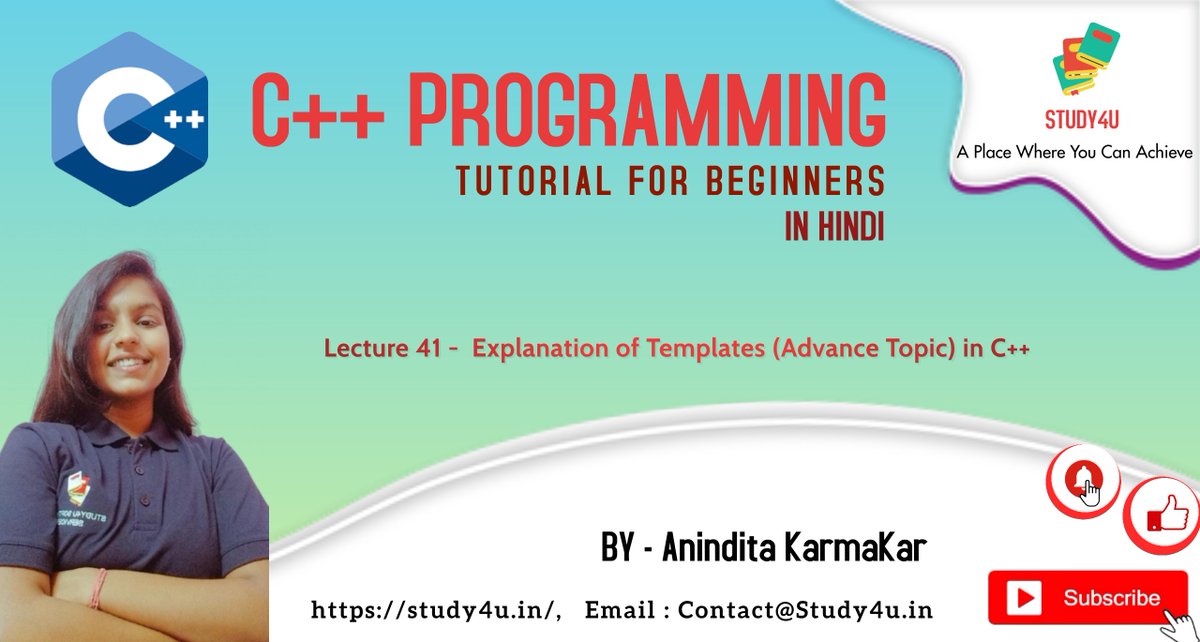 study4_u's tweet image. #learning #codinglife #codingisfun #tutorial #series #lectures @study4_u #courses #course #elearning #programming #education 

Explanation of Templates (Advance Topic) in C++ || C++ in Hindi || By Anindita Karmakar

youtu.be/NoKpua8D0Xo
