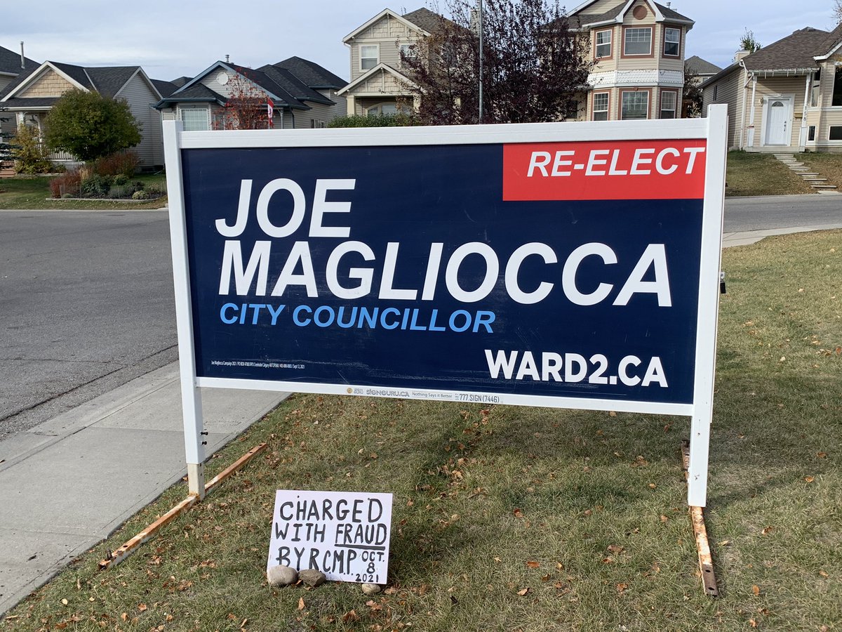 Looks like word has gotten out in the neighbourhood about the charges against <a href="/Joe_Magliocca/">Joe Magliocca</a> ... #yycvote #yycward2 #Calgary