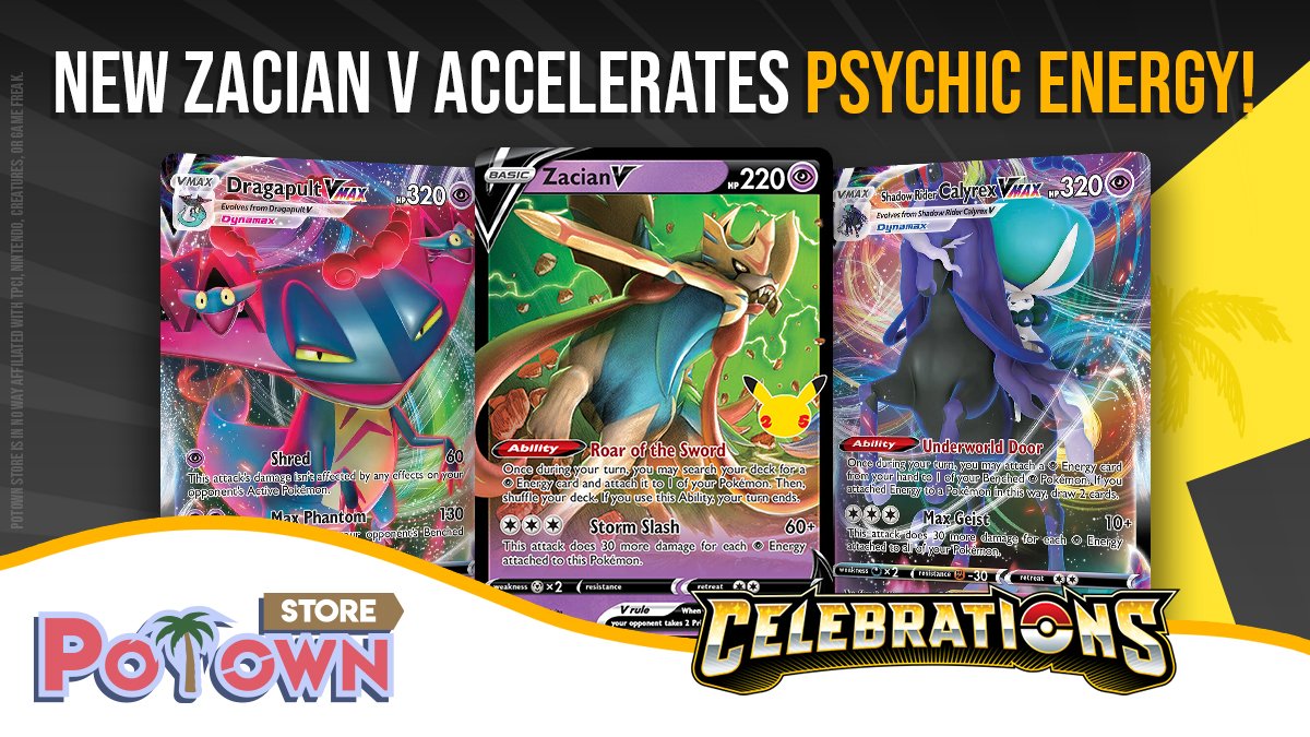 potown_store's tweet photo. Alola Trainers! Today we are featuring the new Zacian V from πCelebrationsπ!
Find the new Zacian V right here! πhttps://t.co/QAe2EqnJjG
#potownstore #zacian #psychic #psychictype #accelerate #energy #basicenergy #attach #deck #engine #celebrations #celebrate #sword #shield https://t.co/o8xzEYEW2M
