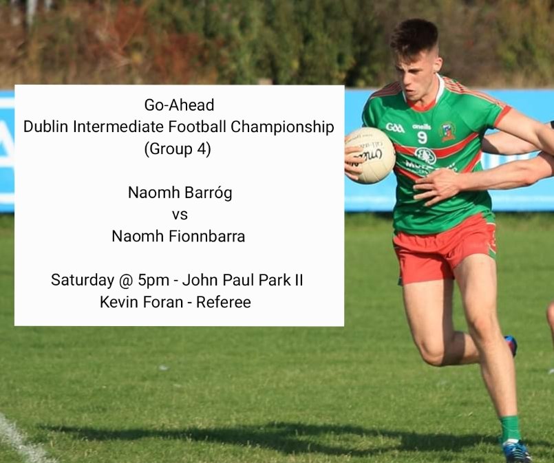 Go-Ahead
Dublin Intermediate Football Championship

Full-Time:
Naomh Barróg 2-14 Naomh Fionnbarra 2-7

<a href="/GoAheadIreland/">Go-Ahead Ireland</a> <a href="/DubGAAOfficial/">Dublin GAA</a> <a href="/NaomhFionnbarra/">Naomh Fionnbarra</a> <a href="/DubMatchTracker/">𝘿𝙪𝙗𝙈𝙖𝙩𝙘𝙝𝙏𝙧𝙖𝙘𝙠𝙚𝙧</a> <a href="/RnnMacLochlainn/">Rónán Mac Lochlainn</a>