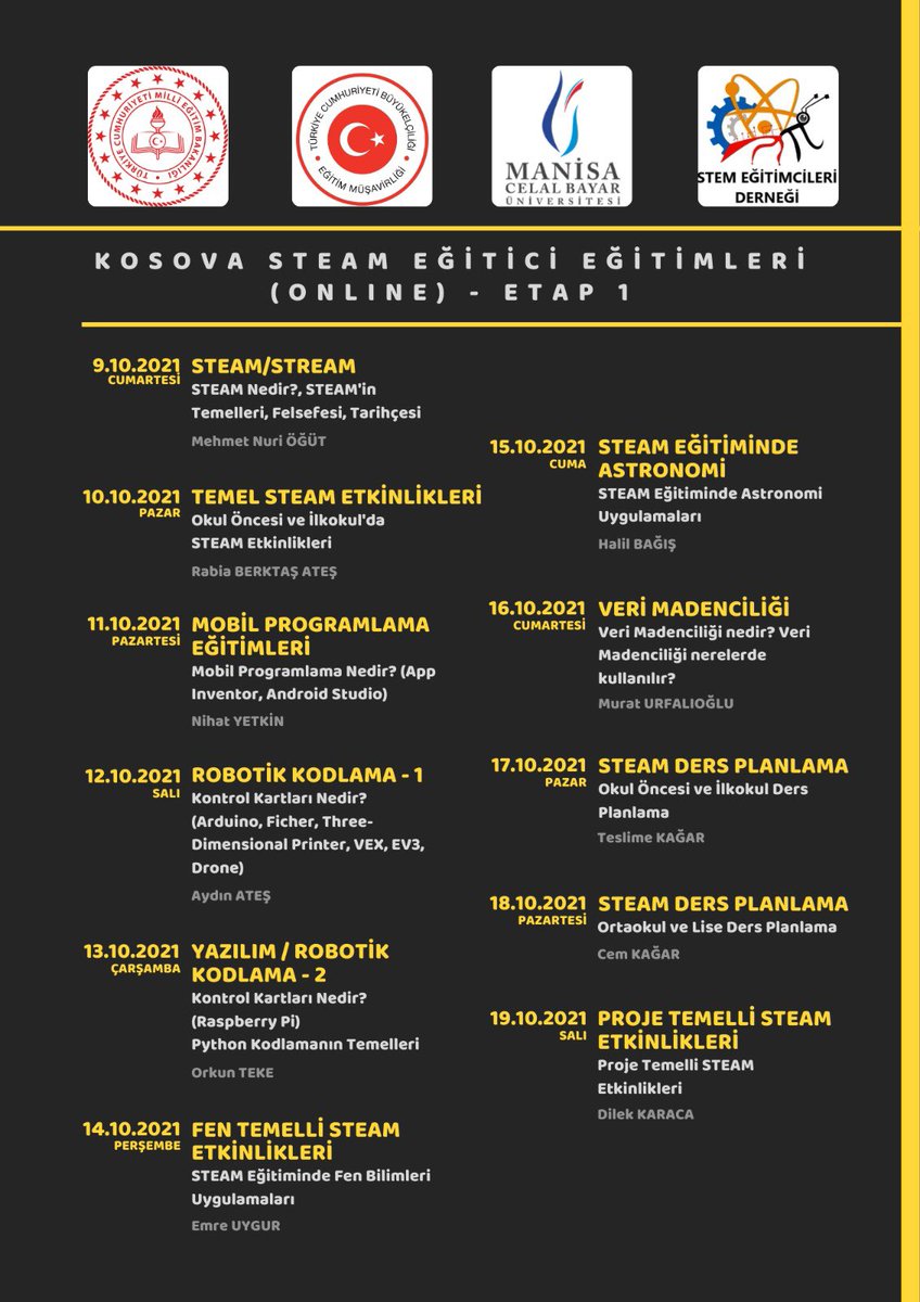 Kosova’da öğretmenlerimiz için düzenlediğimiz STEAM Eğitici Eğitimi’nin birinci gününde <a href="/PayasStem/">PayaStem Yapay Zeka Merkezi</a> Koordinatörümüz <a href="/cem_kagar/">Cem Kağar</a> ile birlikte ‘’STEAM Nedir? STEAM’ın Temelleri, Felsefesi ve Tarihçesi’’ konularını ele aldık. <a href="/stemegt/">STEM Eğitimcileri Derneği</a> <a href="/mebabdigm/">T.C. MEB AB ve Dış İlişkiler Genel Müdürlüğü</a> <a href="/PMusavirligi/">Priştine Eğitim Müşavirliği</a> <a href="/tcmeb/">Millî Eğitim Bakanlığı</a> <a href="/burcued_abdigm/">burcueyisoydalkıran</a>