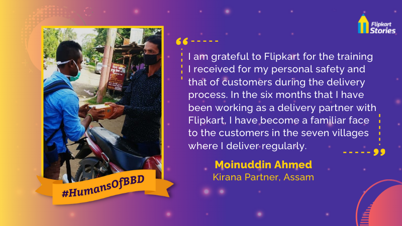 FlipkartStories's tweet photo. #HumansOfBBD When his father’s grocery store shuttered amid the lockdown, Moinuddin stepped up to financially support his family & joined @Flipkart as a #Kirana partner. Now, he’s a familiar face to customers in the 7 villages where he delivers orders: https://t.co/9rWEI8i6m8 https://t.co/YXEkbkBsab