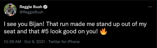BleacherReport's tweet photo. .@ReggieBush showing love to Texas RB Bijan Robinson 🔥 https://t.co/PrXSfcSe50