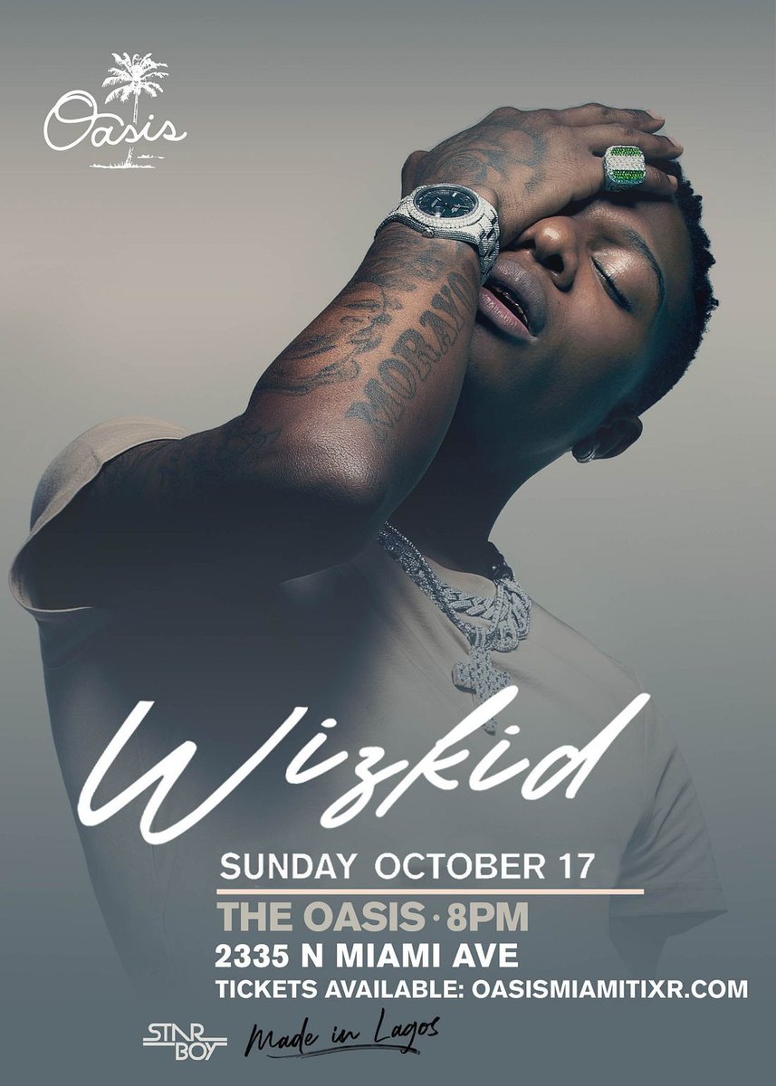 wizkidayo's tweet photo. Starboy live in Miami! Oct 17! 🖤🦅 Tickets: https://t.co/TvE7aATV4w https://t.co/TQLQQidxKl