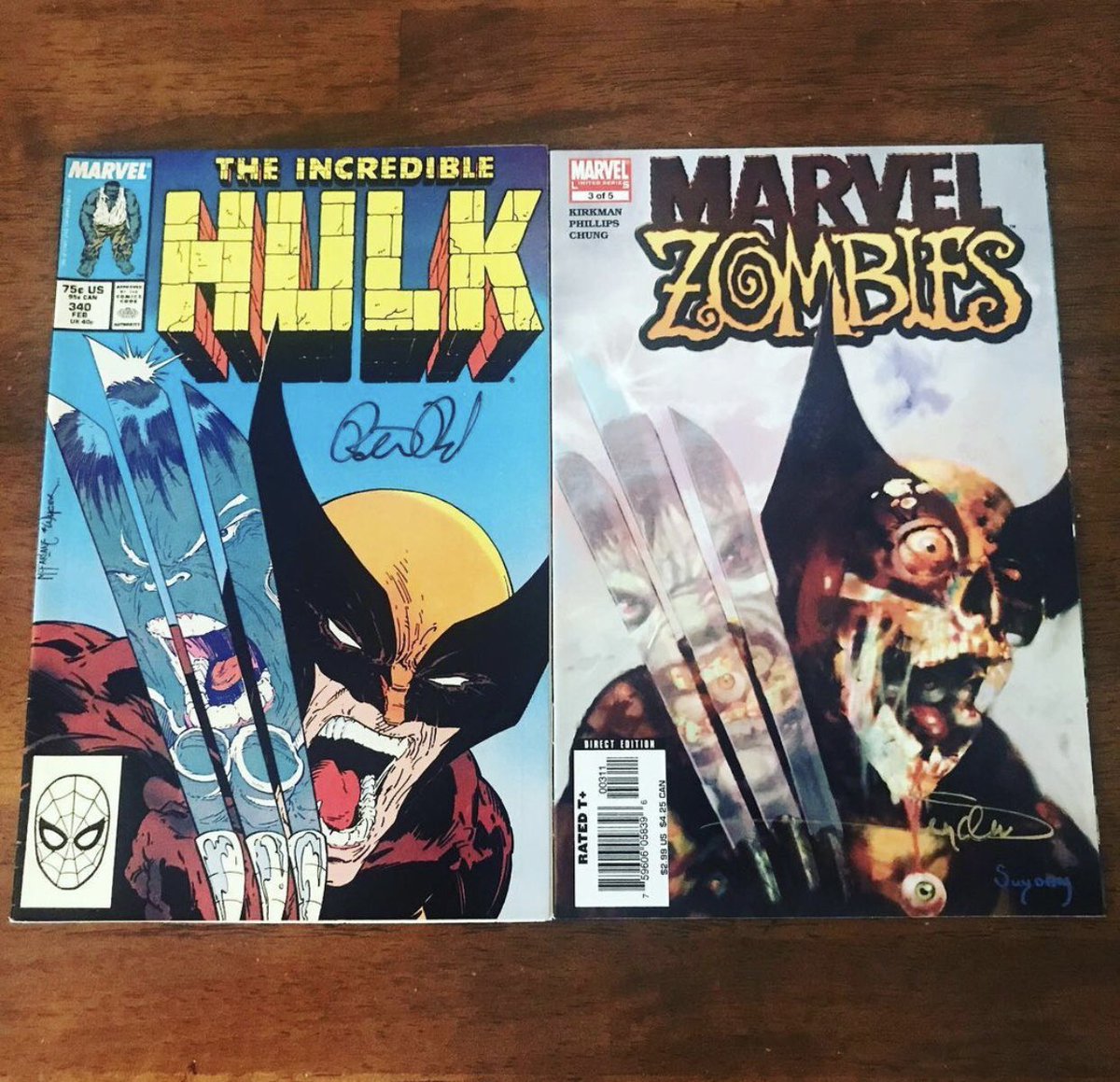 HORROR COMICS! Marvel Zombies issue 3, signed by Arthur Suydam, tribute to The Incredible Hulk issue 181, signed by Peter David. #horrorcomics #marvelzombies #wolverine #theincrediblehulk #marvelcomics #bookclubmembercomics #signedcomics #peterdavid #toddmcfarlane #arthursuydam