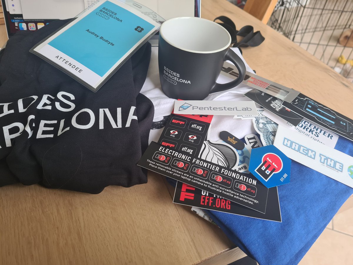 Look what I got come through the post !! Thank you <a href="/BarcelonaBsides/">BSides Barcelona</a> for this awesome swag. I LOVE the cup, and the amount of stickers...😍