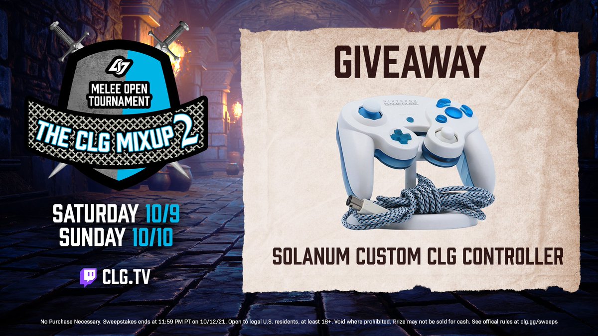 Let's celebrate some Melee action with a custom CLG Game Cube controller giveaway by <a href="/SolanumCustoms/">Solanum</a>. 🔥 #CLGMixup2 

RT + Free to Enter Here: clg.am/Mixup2Giveaway

Giveaway ends 10/12 @ 11:59 PM PT. Rules: clg.gg/sweeps