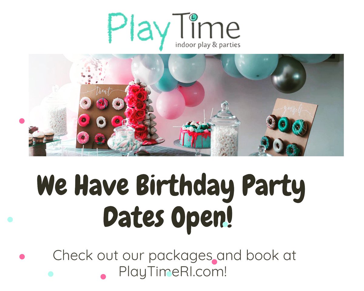 We have dates available in November, December, January and beyond! We’re the perfect spot for your little one’s special day! Check out playtimeri.com for packages and to reserve a party spot <a href="/PlayTimeRI/">Play Time RI</a>!