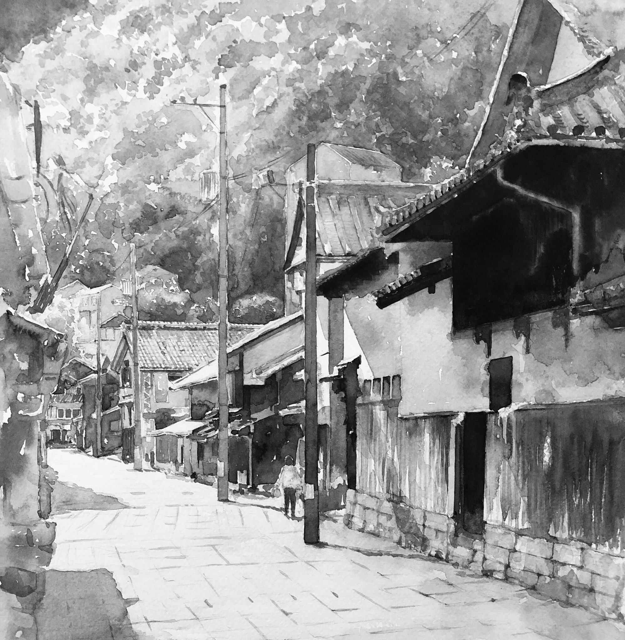 風景画「漁港でまどろむ」 油彩画 sm 木製フレーム付き　福山市鞆の浦 里中 游 「 漁港 」 油絵 油彩画 F6 ( 6号 ) 絵画 日本の風景 日