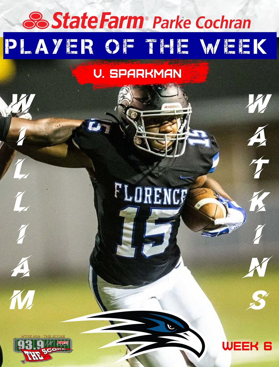 SFAgentParke's tweet image. Million 💵 player
Million 💵 person
Million 💵 performance
Mad respect for William Watkins: Kid plays with more heart than a Hallmark store at Valentines. Congrats Willie, you’re our Week 6 Player of the Week in a 42-0 blowout over Sparkman! @FlorenceHSFB @FHSFalconRadio