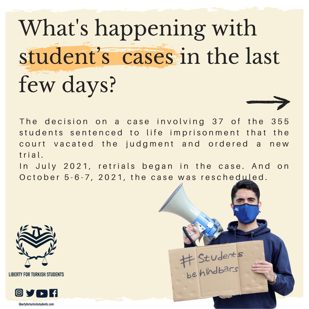 LibertyTurkish's tweet photo. What happened at the trial day on 5-6-7 October for "life-sentenced" students?

#3FreeStudents
#StudentsBehindBars
#justicenotmercy
#askeriöğrencileriserbestbırakın https://t.co/fht7ac98rn