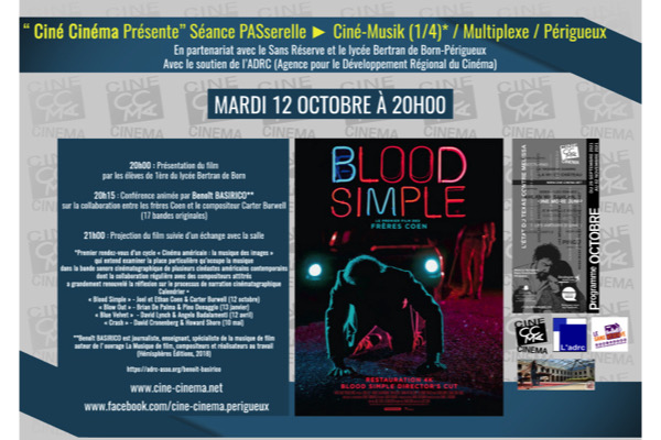 L’Association Ciné Cinéma (de Périgueux) propose un cycle de conférences sur les illustres tandems musicaux du cinéma américain • <a href="/foxooPerigueux/">Périgueux events</a> <a href="/Sans_Reserve/">Le Sans Réserve</a> <a href="/ville_perigueux/">Périgueux</a> • Info #musiquedefilm • 12 octobre 2021 à 20h / CGR de Périgueux •:… cinezik.org/infos/affinfo.…