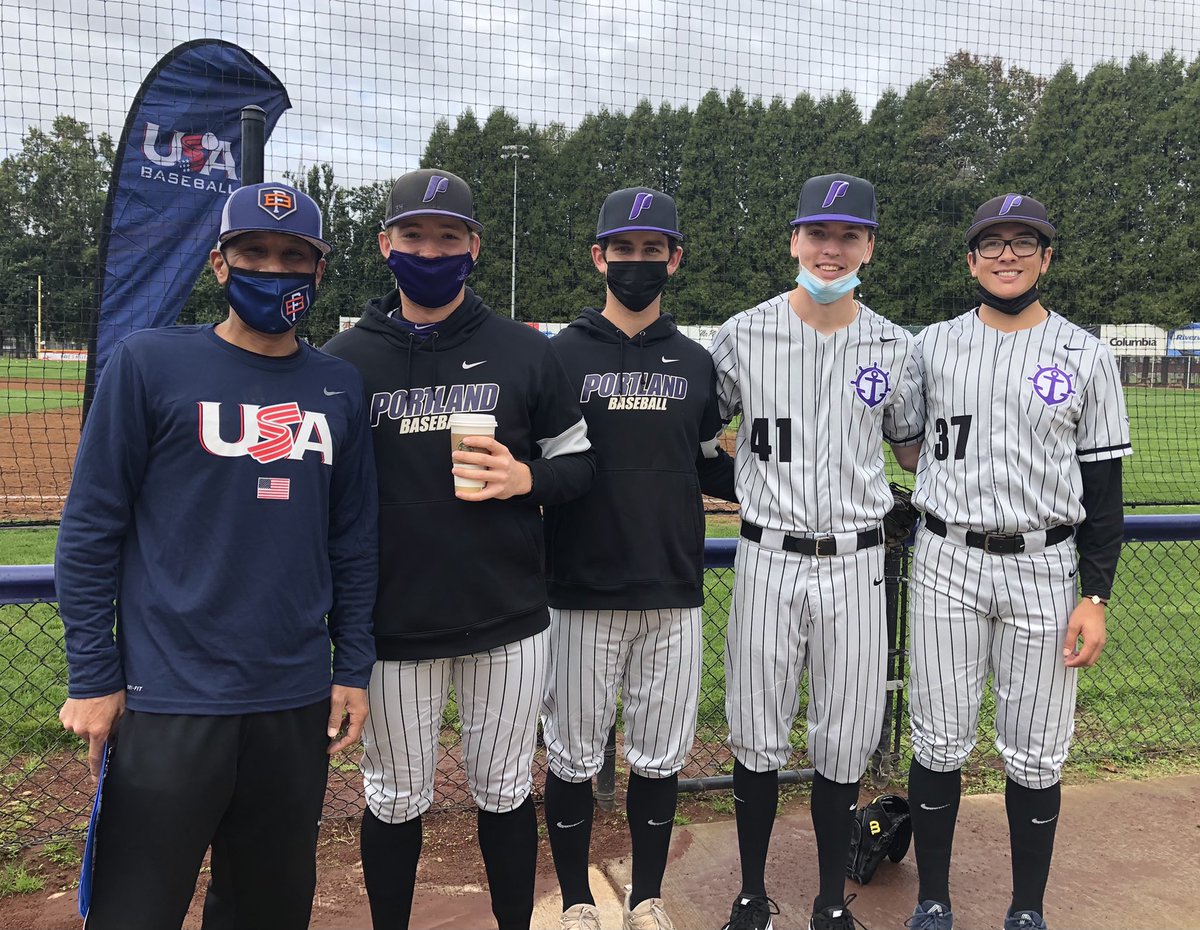 SegelDan's tweet photo. PIL ballers helping out today at the @USABaseball homegrown clinic featuring @RutschmanAdley. Benson grad Gerald Bolden of @FOBaseball - pictured with @PortlandBSB Pilots @elimorse7, @SpencerScott__, @gavin_kleier & Nick Brink - did a great job. 🙏 @GrantBSB #ClevelandHS https://t.co/bkTtDmlYSy