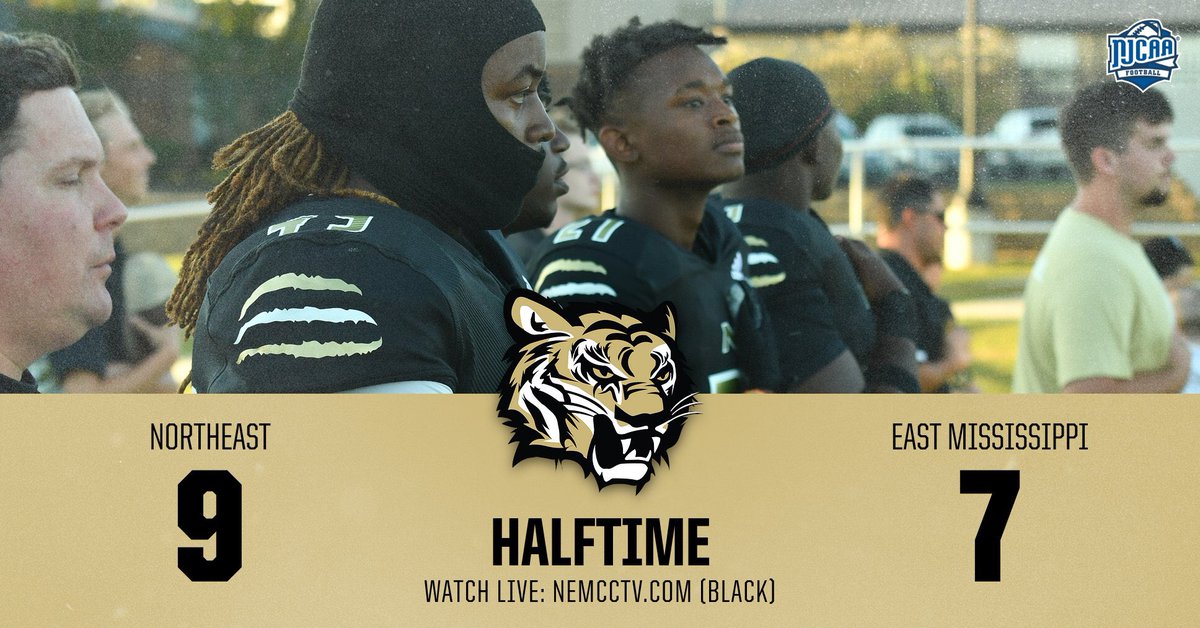 NEMCCTigers's tweet photo. FB | HALFTIME: Northeast 9, No. 6 East Mississippi 7.

Steven Edwards ends the half with an interception at the 2-yard line to thwart a drive by the Lions!!

🐯 #TigerPower https://t.co/ndz45qlZwp