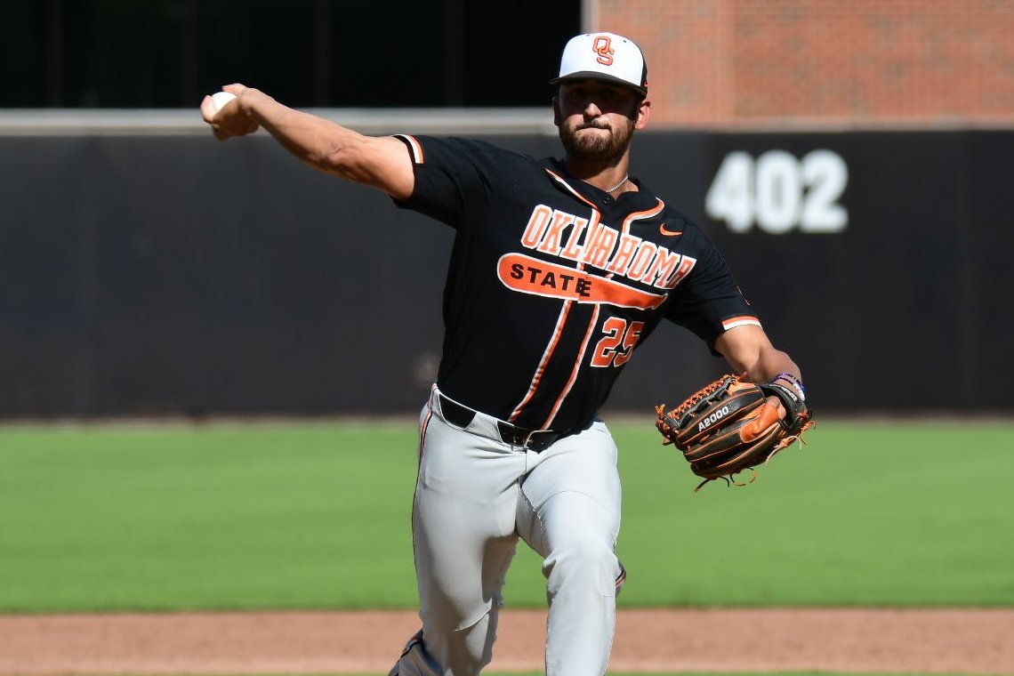 Pitching coach Rob Walton told me Roman Phansalker has made the biggest jump on <a href="/OSUBaseball/">OSU Cowboy Baseball</a> staff - I'm seeing it for myself. Ditched his 4-seamer in favor of a turbo 2-sinker at 94-96 (mostly 96) with crazy arm-side run, up to 22 inches horizontal break. Diving CH, hard SL too.