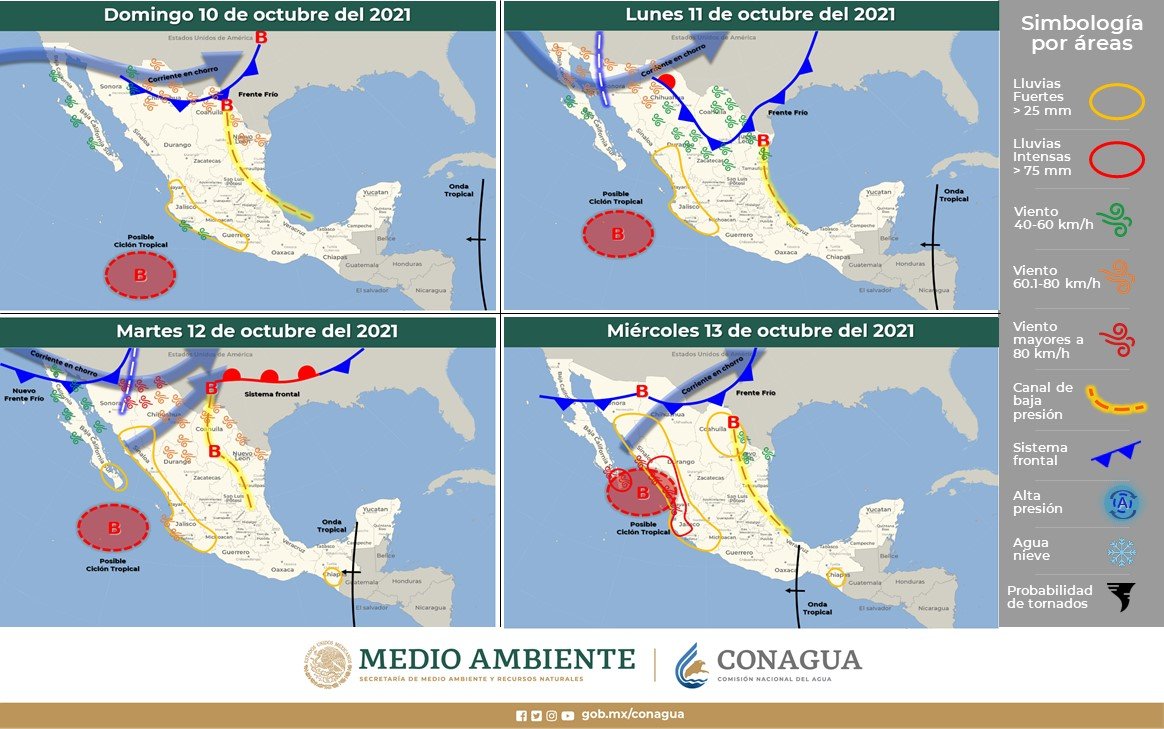 conagua_clima's tweet photo. ⛈️ Durante el fin de semana, se mantiene el #Pronóstico de #Lluvias fuertes a muy fuertes en zonas del occidente, centro, sur y sureste de #México.
En el resto del país se prevé una disminución de las precipitaciones. Más información en ⬇️
https://t.co/9TaD34xx7a https://t.co/1xsafkmQQC