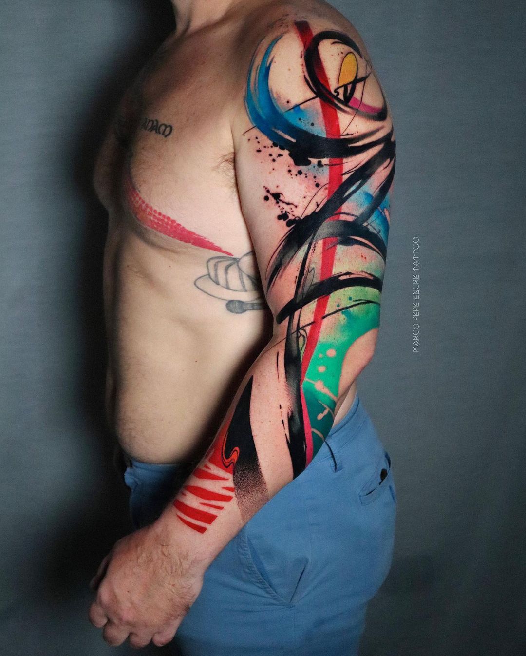 Abstract Watercolor sleeve tattoo by Electronic-Sin on DeviantArt