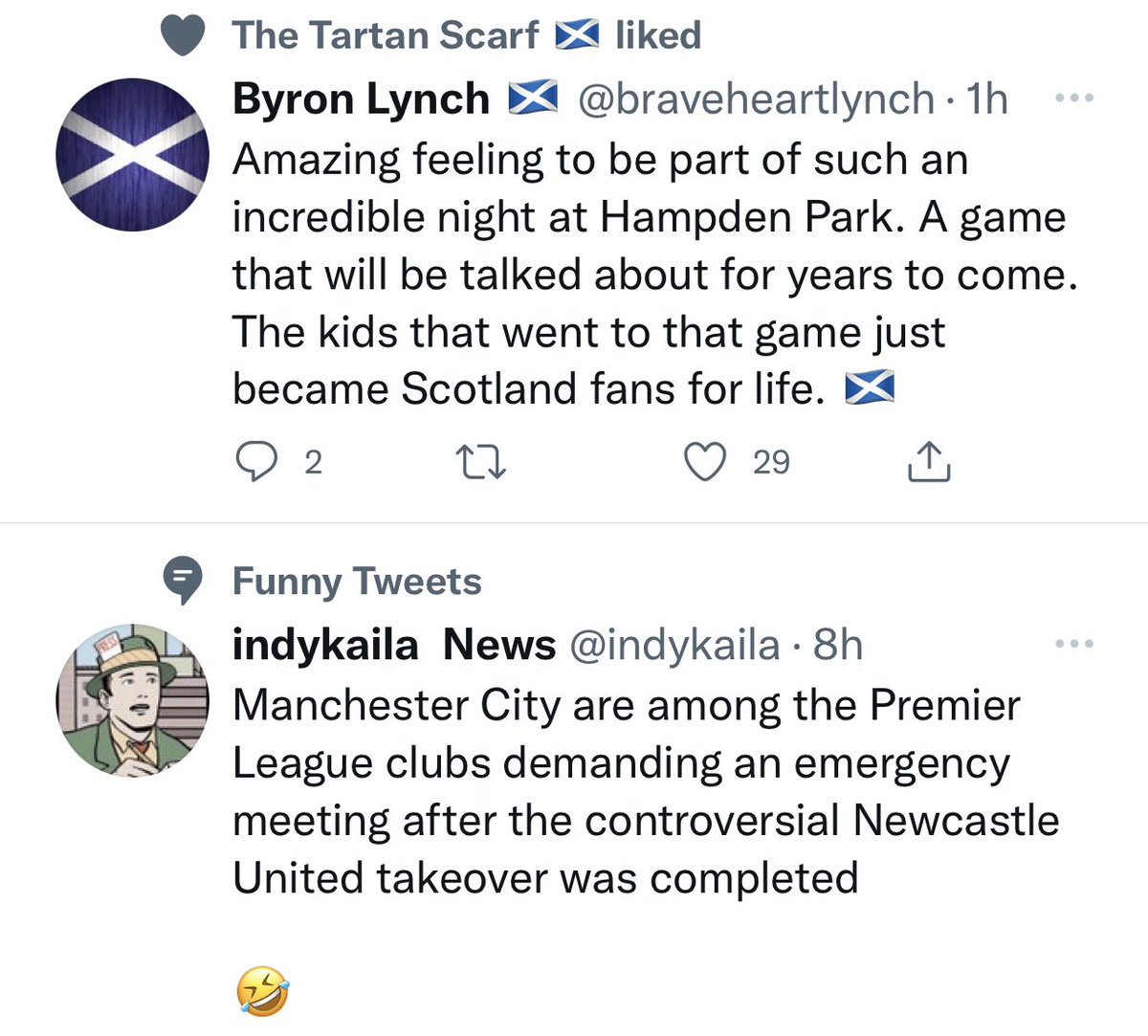 Don’t know exactly how but these back to back tweets somehow feel like Scottish v English football in a nutshell