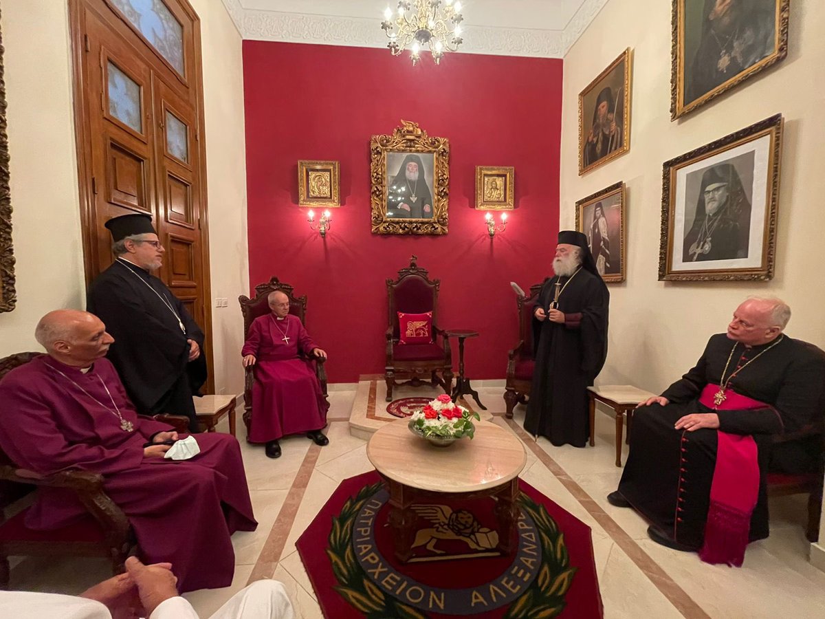 ArchbishopSarah's tweet photo. The friendship and dialogue between Egypt��s Anglican, Catholic, Orthodox and Oriental Orthodox churches is a gift to the whole Church. 

Honoured to meet with the Coptic Catholic and Greek Orthodox Patriarchs of Alexandria alongside the Anglican Archbishop of Alexandria today. https://t.co/GbfOsFxlse