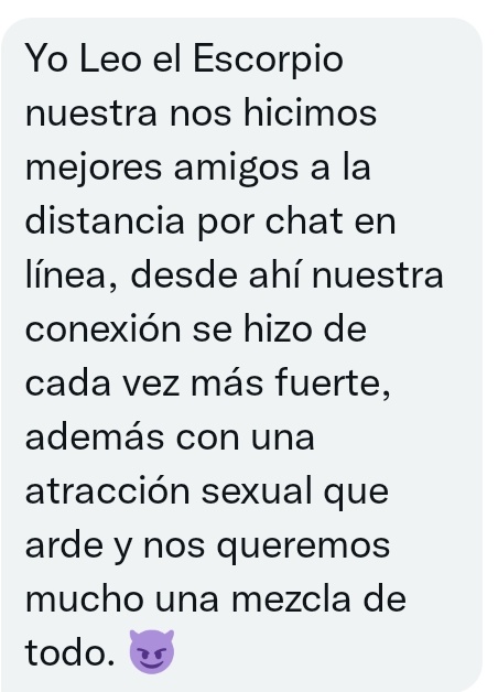 AgenteZodiacal's tweet photo. #ESCORPIO Y #LEO se conocieron por chat en línea, y desde ahí su conexión se hizo cada vez más fuerte😏😁🥰 https://t.co/6H3Zo27kg2