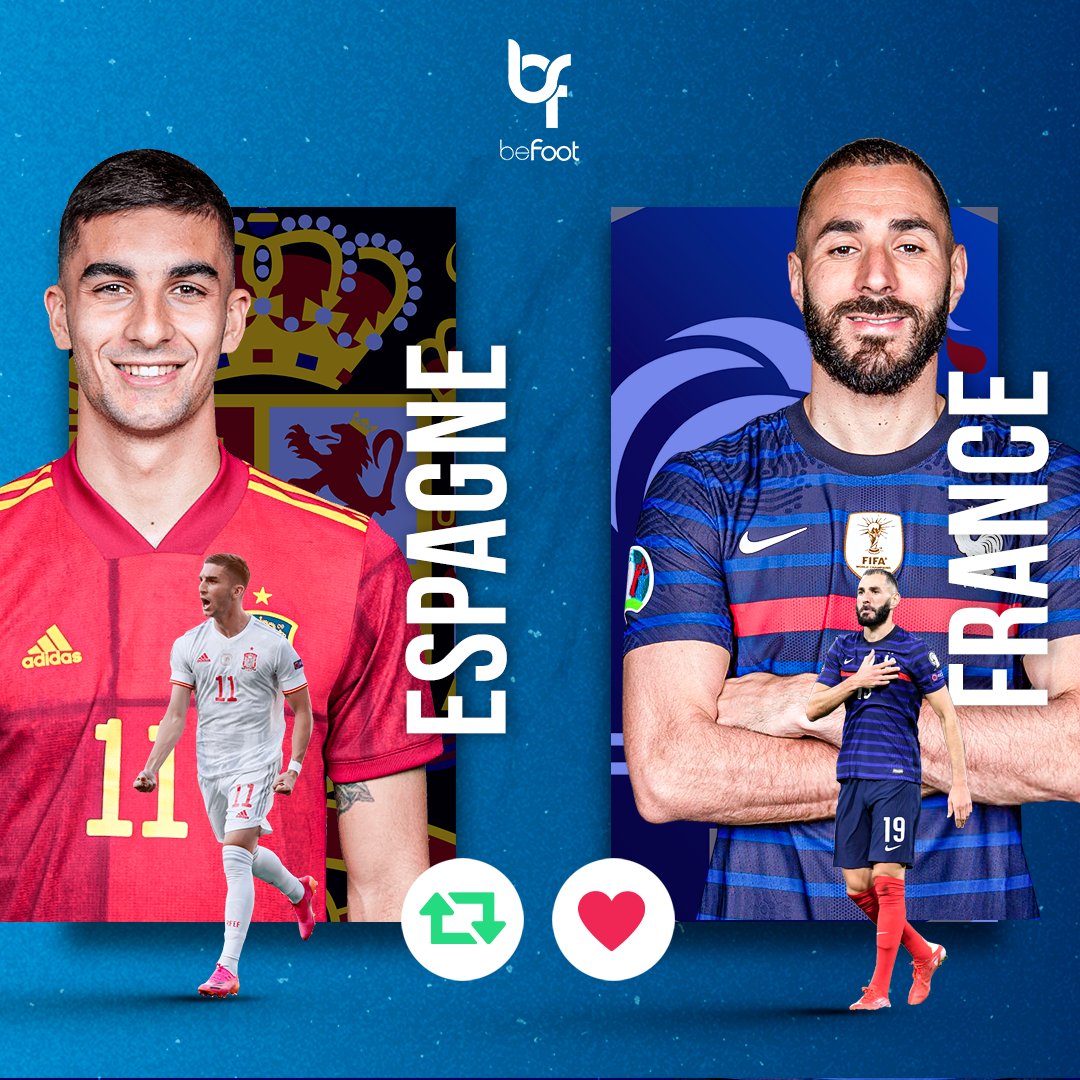 _BeFootball's tweet photo. Quelle équipe allez-vous supporter ce soir ? 🧐 #ESPFRA 

🔄 ESPAGNE 🇪🇸

❤️ FRANCE 🇫🇷 https://t.co/TkaABwGvbY