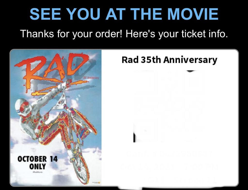JasonAWheeler's tweet photo. Yep… I bought this one night only ticket for myself… 35 year anniversary of Rad! On the big screen!!! #helltrack https://t.co/o2lPemkDoV