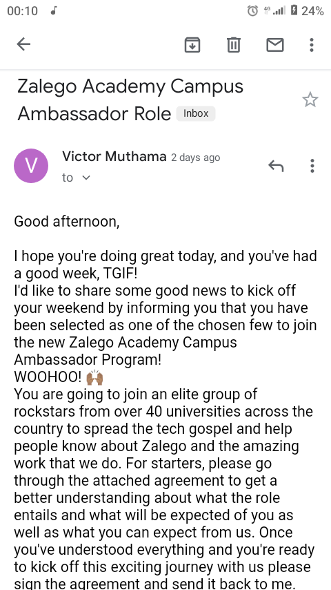 _collinceokeyo's tweet photo. I feel excited to say that am the @zalego academy campus ambassador @KibabiiUni. 🚀🚀 
@VKMuthama
#TechForTech https://t.co/yGiRDICvw9