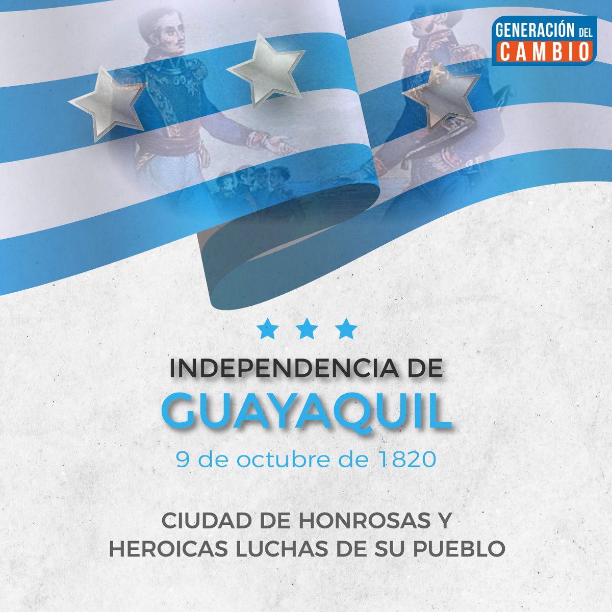 GC_Ecuador's tweet photo. Celebramos con regocijo tus 201 años de independencia. 
Tierra de héroes valientes que lucharon incansablemente, para darnos libertad. 

#VivaGuayaquil #IndependenciaDeGuayaquil https://t.co/ooJepapVjI