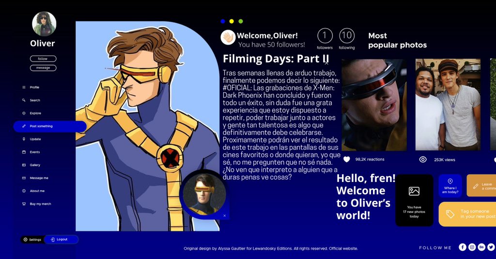 tamalesemos's tweet photo. ❲🎬 ❳ 𝗢𝗹𝗶𝘃𝗲𝗿’𝘀 𝗡𝗲𝘄 𝗣𝗼𝘀𝘁 - 𝗙𝗶𝗹𝗺𝗶𝗻𝗴 𝗗𝗮𝘆𝘀 - 𝗣𝘁. 𝟮
Las grabaciones de #DarkPhoenix oficialmente han llegado a su fin, me siento bastante feliz por haber traicionado a la compañía por un ratito y cumplir el sueño de interpretar a Scott Summers. https://t.co/Fe5465zsUR