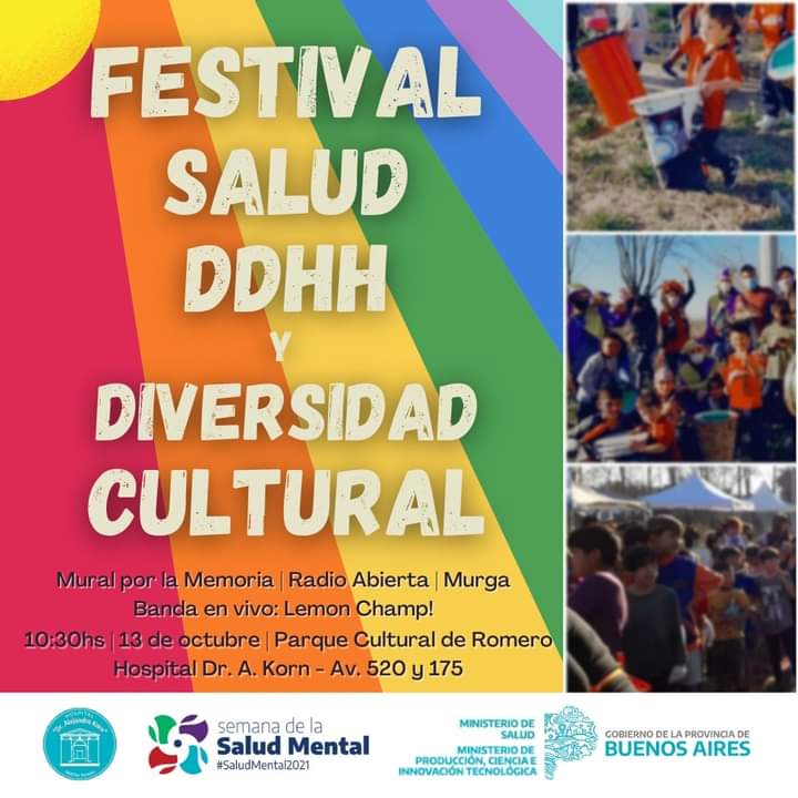 📢En el marco de la semana de la Salud Mental celebraremos con El FESTIVAL SALUD, DERECHOS HUMANOS Y DIVERSIDAD CULTURAL.                
Música en vivo con <a href="/Lemon_Champ/">LemonChamp!</a> en el Parque Cultural del Hospital, frente al Teatro Polo Lofeudo desde las 10.30hs este 13 de Octubre.