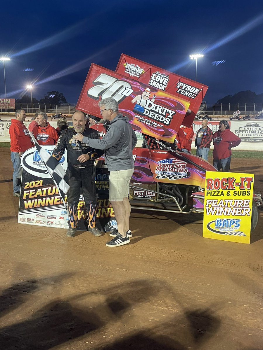 bapsrace's tweet photo. Frankie Herr becomes the only driver to ever win a track championship at silver spring speedway, Williams grove and tonight at Baps motor speedway! He also wins tonight’s feature! https://t.co/CDLrIJC7hY