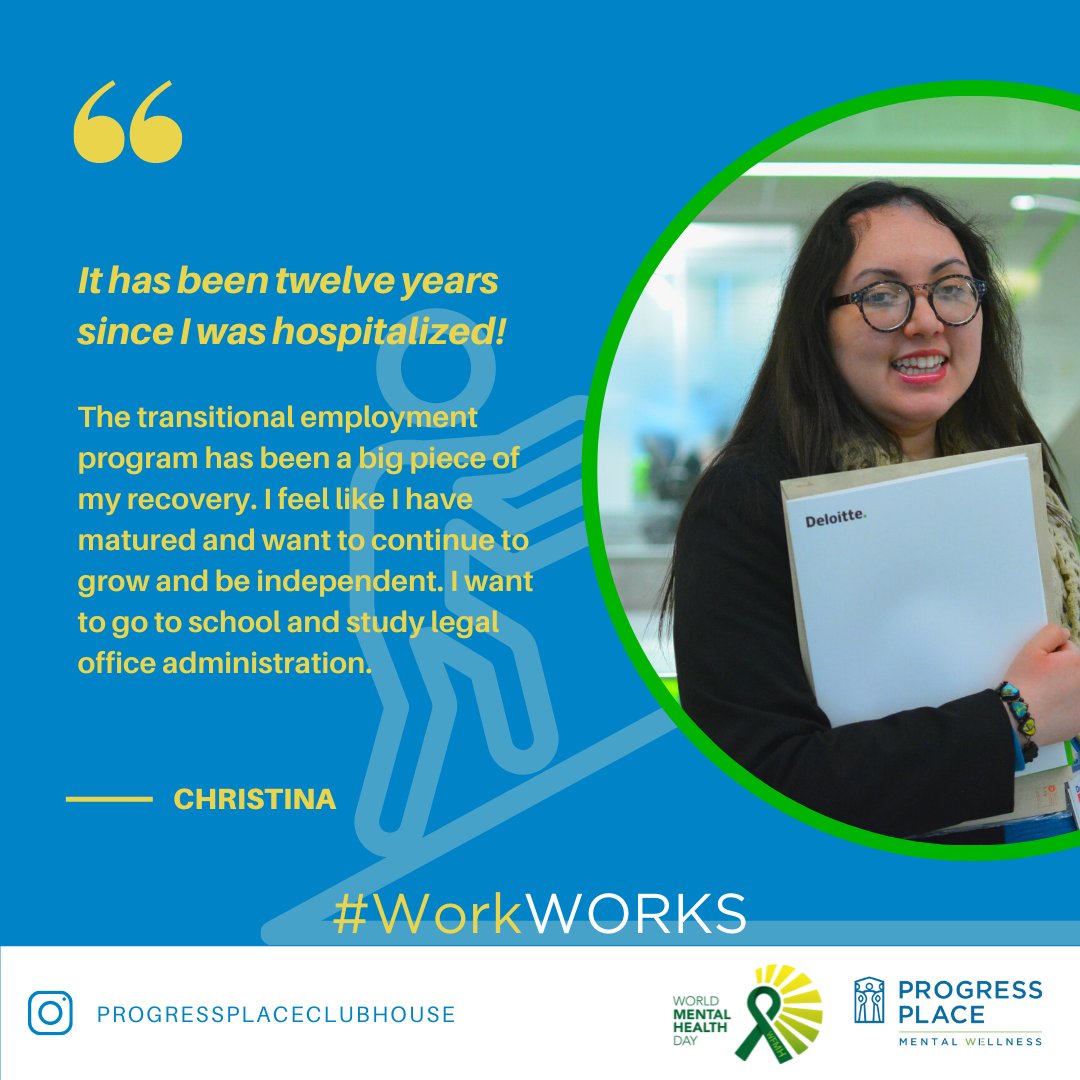 Progress Place (@progress_place) on Twitter photo 1 DAY until #WMHD
Supportive Employment
The Clubhouse supports an employed member and their employer through regular contact and on-site visits.
Become an employer with us:
416-323-0223
employmentpartner@progressplace.org
Ask for Andy Lenio! 1 DAY until #WMHD
Supportive Employment
The Clubhouse supports an employed member and their employer through regular contact and on-site visits.
Become an employer with us:
416-323-0223
employmentpartner@progressplace.org
Ask for Andy Lenio!
