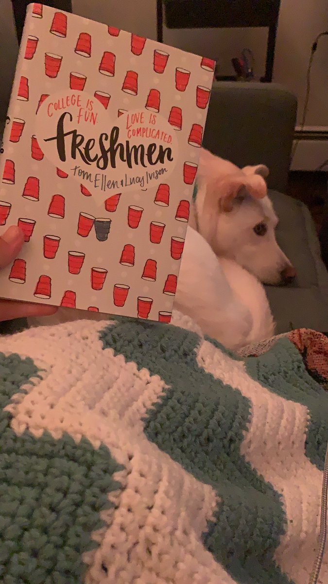 RYFOBookClub's tweet photo. Back from my run, showered, and ate dinner, so ready to continue reading my face off! 🤩 Snuggled on the couch again with Snowy and picking up Freshmen by Tom Ellen &amp; Lucy Ivison 

-Riley (@rmfickfack)
#readyourfaceoff https://t.co/rUPGKVEHtO