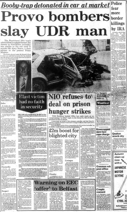 OnThisDayPIRA's tweet photo. #OnThisDay in 1980 the IRA murdered Marcus (James) Hewitt, 47. Married father of 2. Meat seller/off duty UDR mutilated 1pm leaving Portadown cattle mart by tilt switch bomb under his car. The @uuponline member had asked his MP "Are we to sit back until we are all murdered?" #OTD https://t.co/U4MssuEYvS