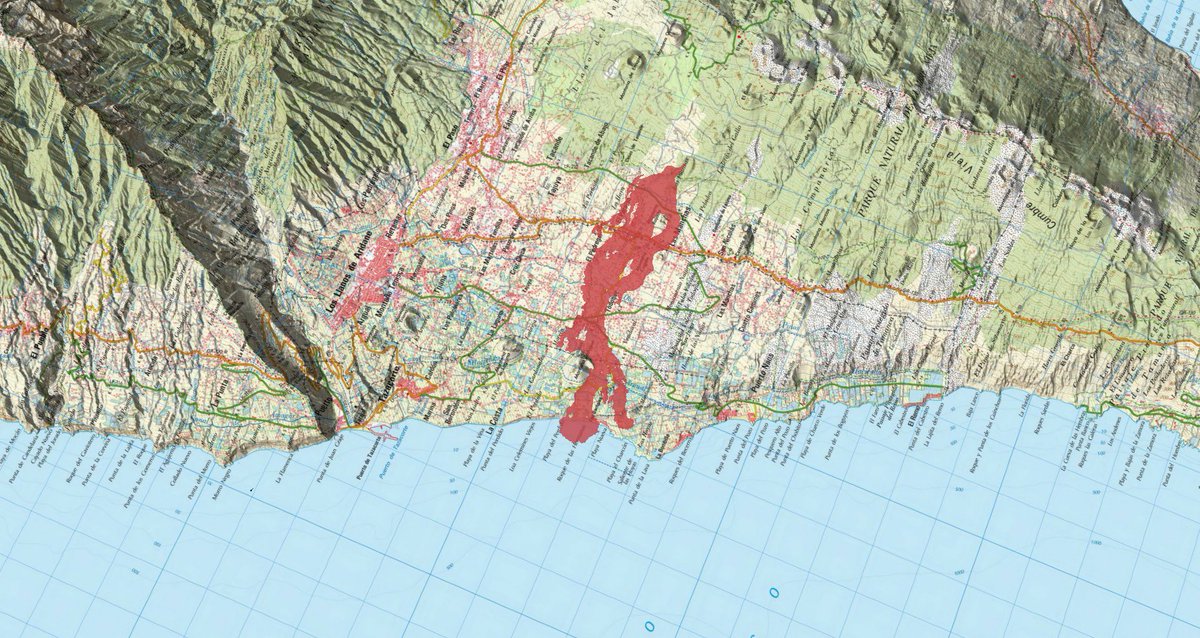 Updates from #LaPalma: @CopernicusEMS has released an updated product #EMSR546 showing an area of 497 ha covered by the #lava flow

1,186 buildings destroyed (since the beginning of the eruption)

🌋Posting here also map by @i_ameztoy for a regional overview of #LaPalmaEruption