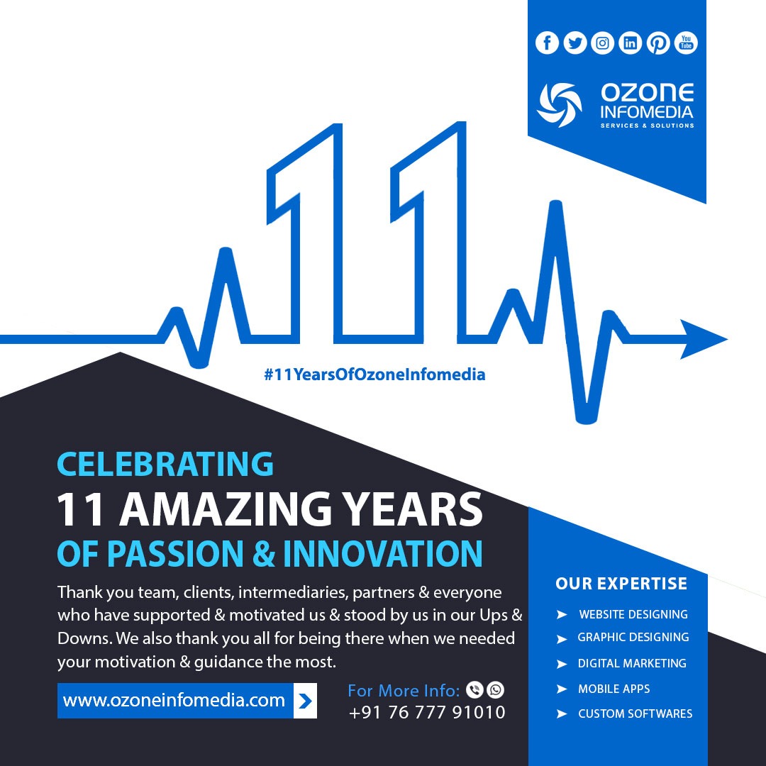 Ozoneinfomedia's tweet photo. Celebrating our 11th Anniversary. We thank our team members, clients, intermediaries, partners &amp; everyone who have supported &amp; motivated us.
We promise to bring out our best every time &amp; keep saying aloud that "Sky is not the limit. Its an opportunity".

#11YearsOfOzoneInfomedia https://t.co/blWFMEoAjB