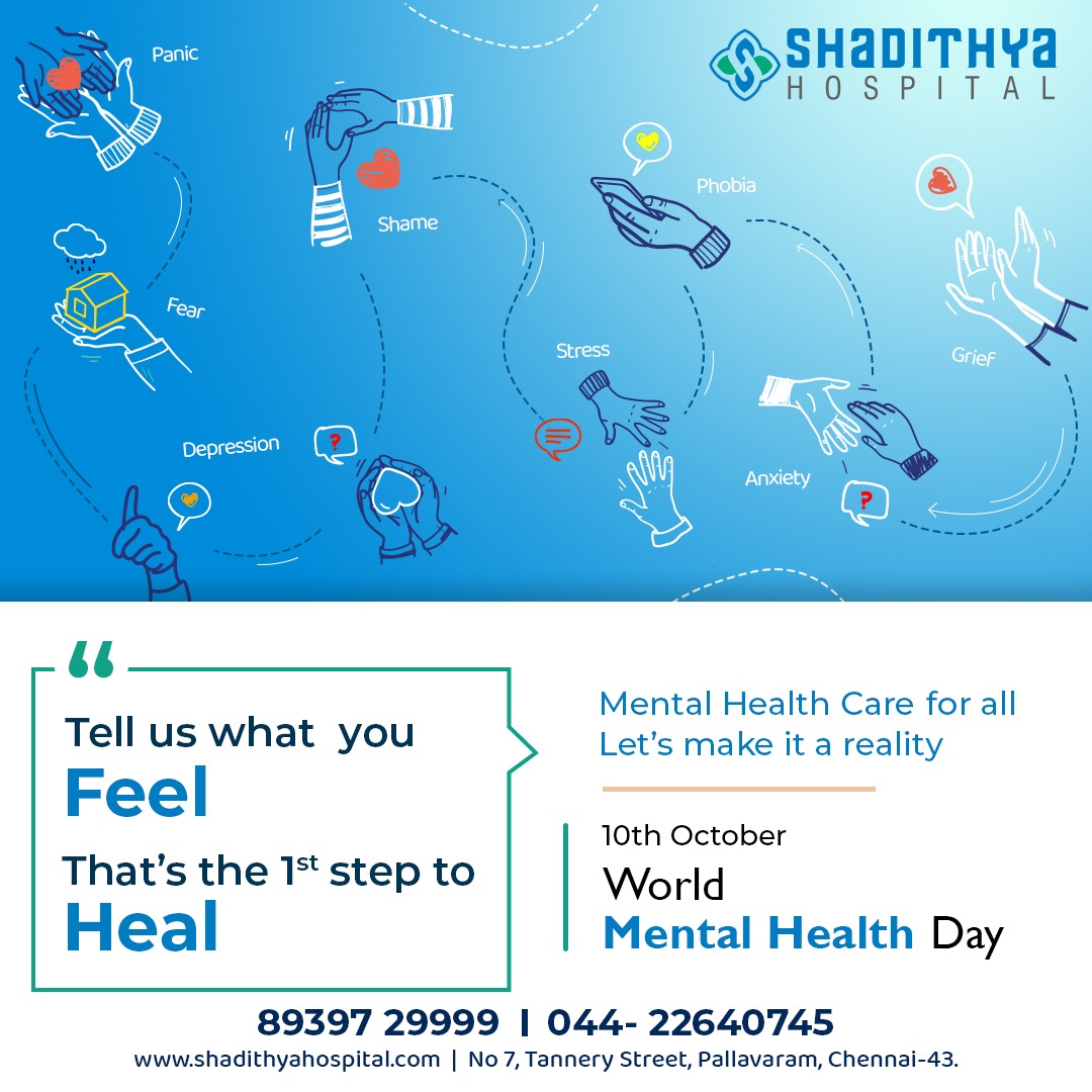 shadithya's tweet photo. Tell is what you feel, that's the first step to heal.

Mental healthcare for all, let's make it a reality.

Consult our psychiatrist. Call us on 044-22640745 for appointment.

#shadithyahospital
#shadithyacares
#drsreeprathap
#mentalhealth
#mentalhealthawareness https://t.co/l9lrOmTloP