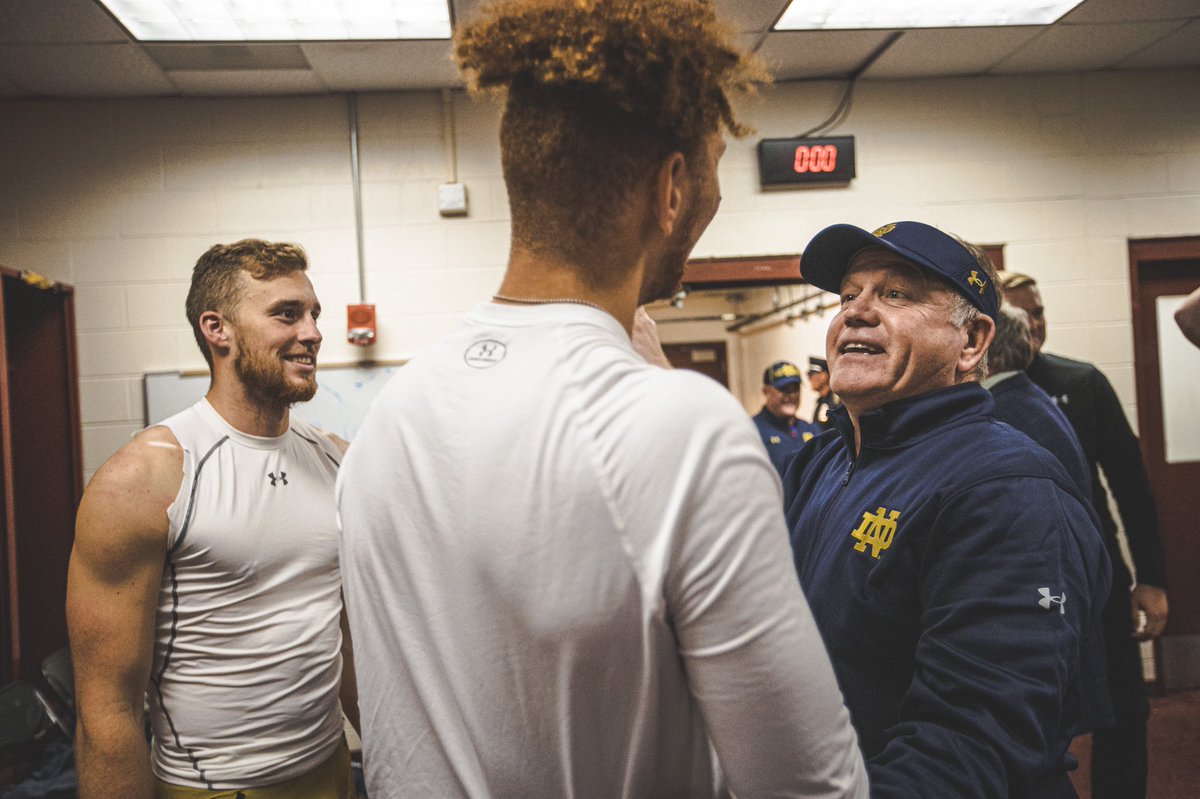 CoachBrianKelly's tweet photo. The game balls go to @jcoan17 and @JDoerer_11. Jack is the ultimate teammate and displayed total composure to lead our team. Jonathan came up clutch again with a big FG on the road to secure the win. https://t.co/Z4cPiTFArL