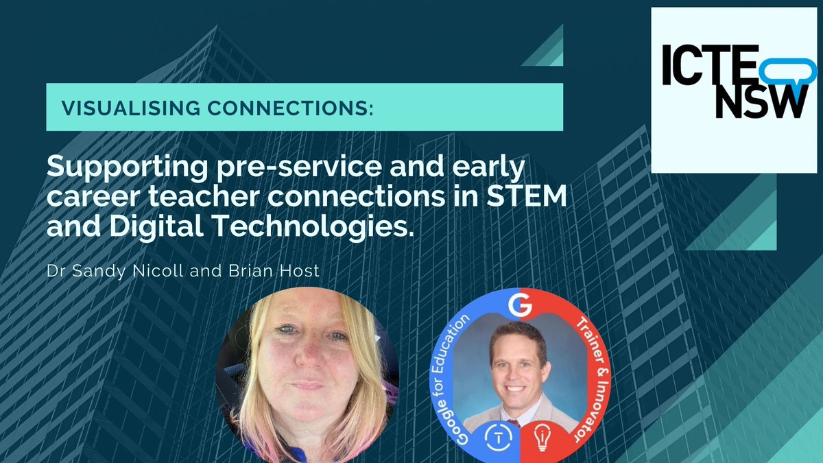 ICTENSW's tweet photo. Join @Sandnicoll & @HostBrian as they share their experience in supporting new career/young #educators to use & develop effective practices in #STEMeducation. PLUS how to use #tech in adv ways in classrooms! https://t.co/Khpp0Edg4m #edtech #aussieed #primarySTEMchat #ozcschat https://t.co/tIem0KBpbq