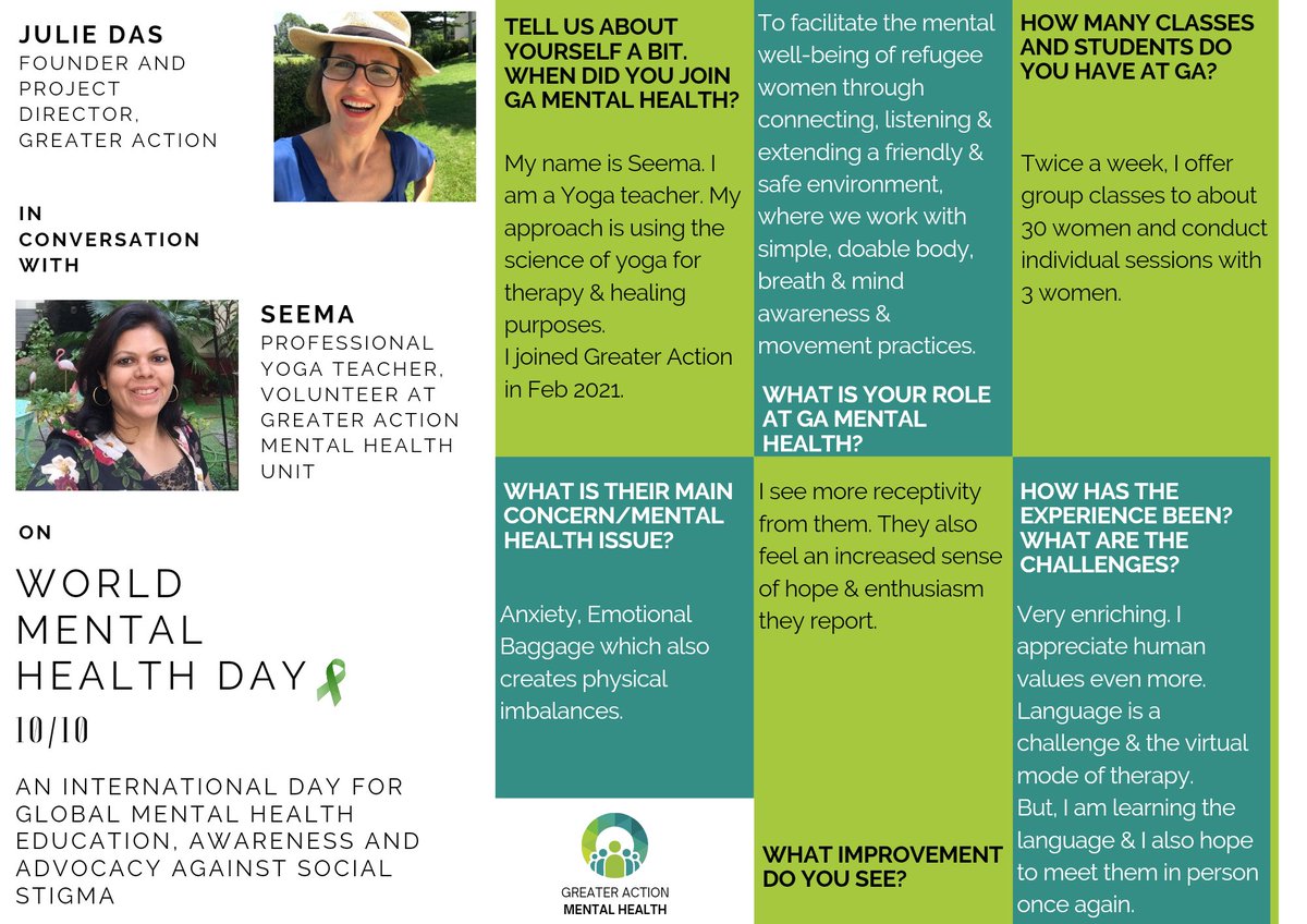 Depression, PTSD &amp; anxiety disorders are common conditions that we, as part of the Greater Action Mental Health unit, address together with our team of 8 professional holistic therapists who run group and individual sessions.  #worldmentalhealthday2021 #WorldMentalHealthDay