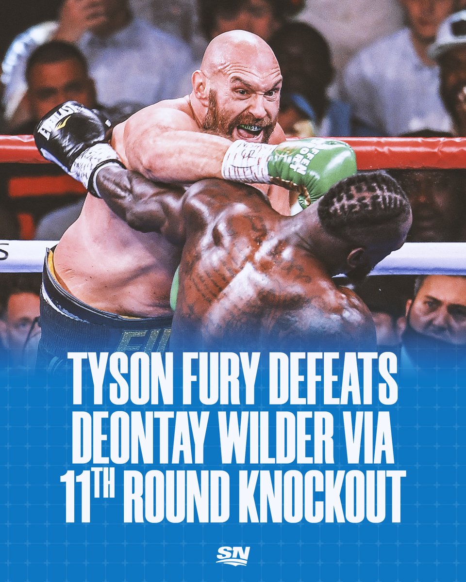 Sportsnet's tweet photo. THE GYPSY KING❗️

@Tyson_Fury defeats @BronzeBomber via 11th round KO to retain his WBC heavyweight championship. 🥊 

#FuryWilder3 https://t.co/OFbAPTtq2v