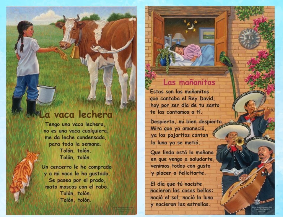 Hispanic Heritage
A great pity that many teachers do not know the traditional children's songs.
You can listen to these and other of the top 10 traditional children's songs. ♩ ♪ ♫ ♬ ♭
My Dual Schools - A free site. Password is dual
Help us share.
mydualschools.com/rimas-y-cancio…