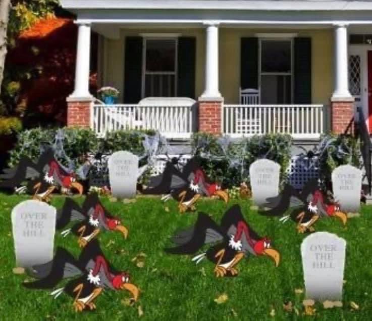 KangaInflatable's tweet photo. Buzzards and Tombstones show up on your lawn for the perfect birthday surprise to tell your love how old they are along with the rest of the neighbourhood. Rent lawn signs from us at 780-953-5867 #lawnsigns #yardsigns #birthdaysignrentals #yegpartyrentals #kangainflatables https://t.co/VPM02JxxSu