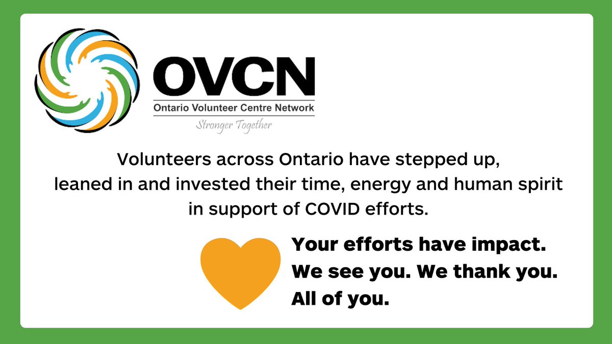 OVCNetwork's tweet photo. We are so grateful for all the hard work volunteers across Ontario committed during the COVID-19 pandemic, at a time when their communities needed their support the most. We see, value and thank you greatly.  #volunteers #volunteerism #thankyou #StrongerTogether https://t.co/Q9vGr9JPsq