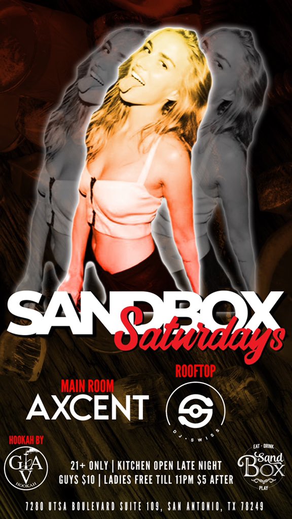 axcentsound's tweet photo. We going crazy tonight!!! See y’all at @TheSandbox_SA !!! 🔥🔥🔥
@Oscar_Suave @suaverika @maddyfaithg @MarinaRenee2012 @valeeevaleee https://t.co/V2oah8dcgV